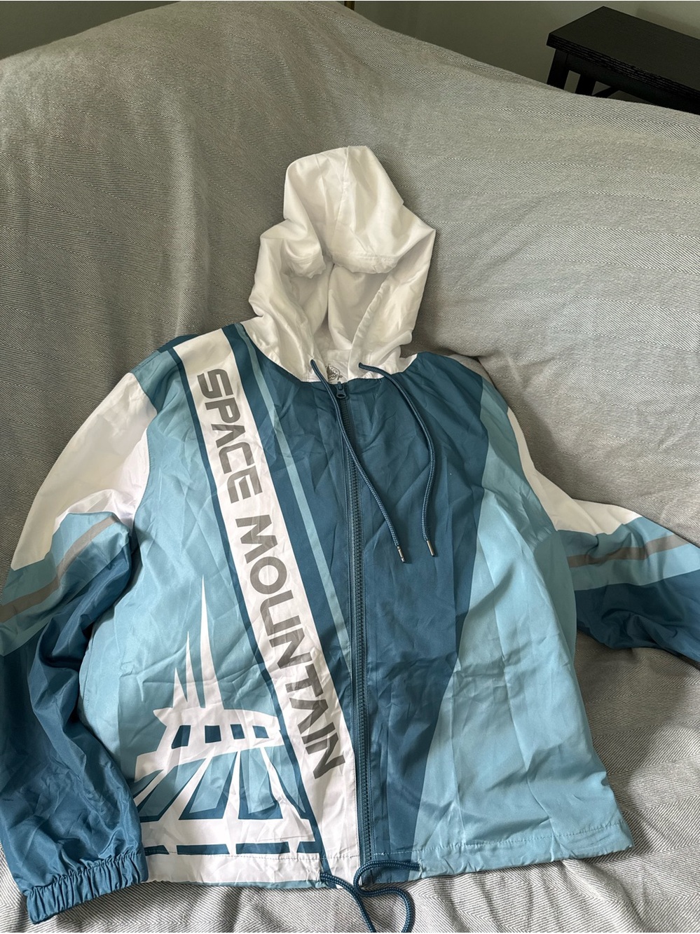 Space Mountain Graphic Windbreaker Jacket in Teal & White — Disney Parks